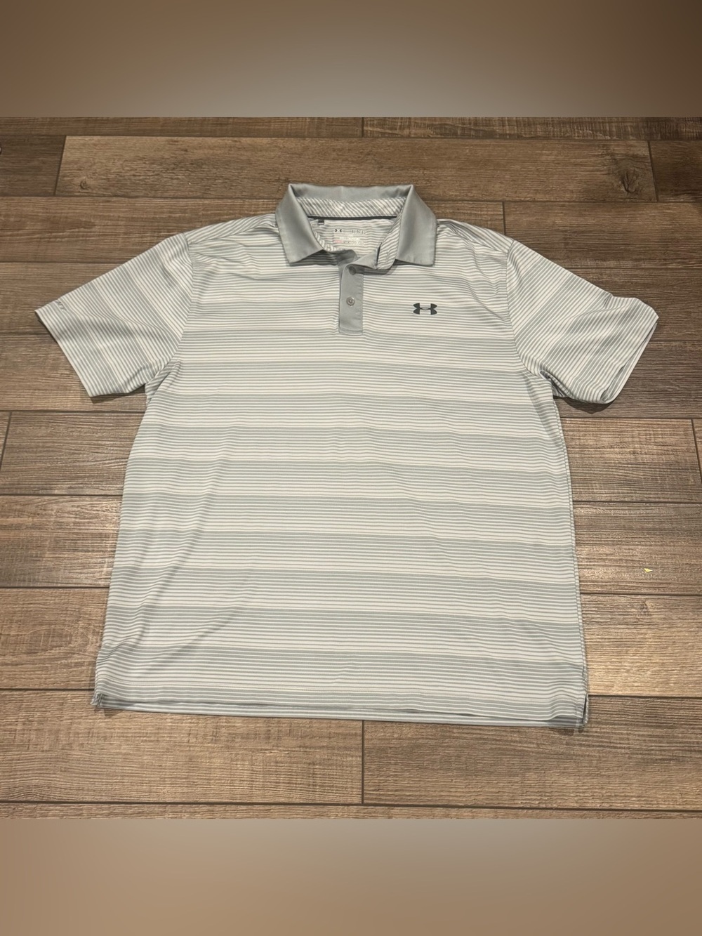 Under Armour Polo Shirt Mens XL Extra Large Gray Striped Heat Gear Loose Fit